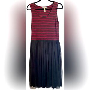 MATILDA JANE ‘Twas the Night Charcoal Gray/Red Striped Tulle Dress, Medium, GUC.